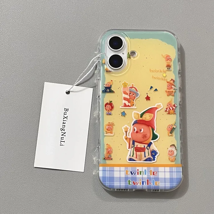 黄绿拼接格纹魔法师星星人适用苹果16pro手机壳iPhone15全包14/13