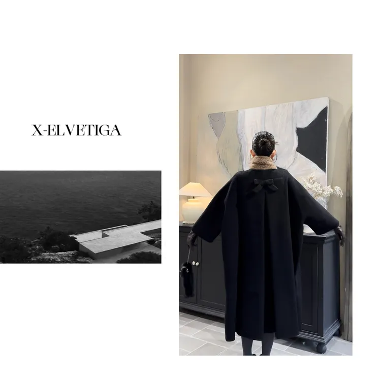 【美姐X-ELVETIGA】蝴蝶结大衣/冬季高级感极简中长款百搭气质显瘦