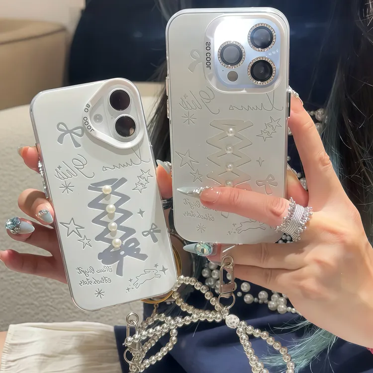 珍珠蝴蝶结挂绳适用iPhone苹果16手机壳华为p70vivoppo小米15套14