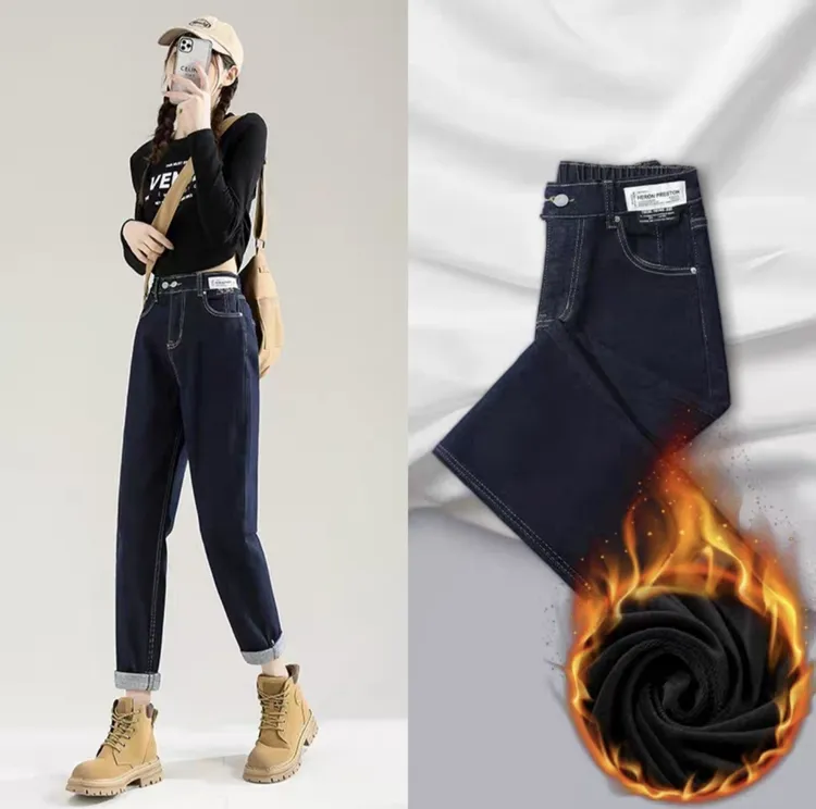 2025款冬季丹宁色加绒加厚半松紧腰老爹特惠链接显瘦高腰