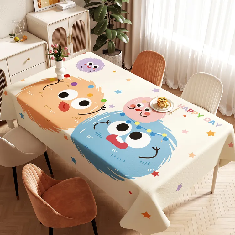 多巴胺桌布防水防油免洗防烫轻奢高级感长方形餐桌布夏季卡通台布