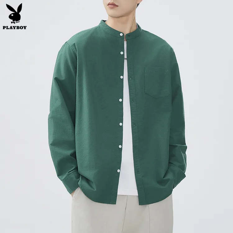 PLAYBOY花花公子2025年秋冬季新款简约百搭男士长袖衬衫条纹日系