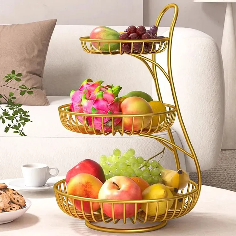 水果收纳筐家用水果篮客厅茶几糖果水果收纳架多层金属零食盘新款
