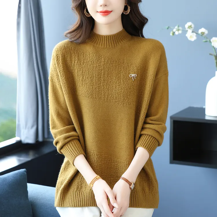 胖妈妈半高领毛衣女秋冬宽松加肥加大码显瘦百搭针织衫打底羊毛衫