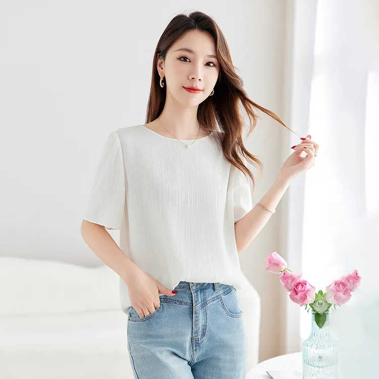 水墨佳人夏季新款19姆米桑蚕丝冠乐绉上衣12599022