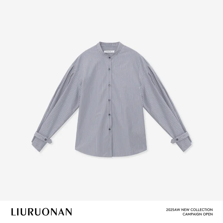 LIURUONAN 25WIN【月丘】立领条纹极简设计感通勤宽松休闲衬衫秋冬
