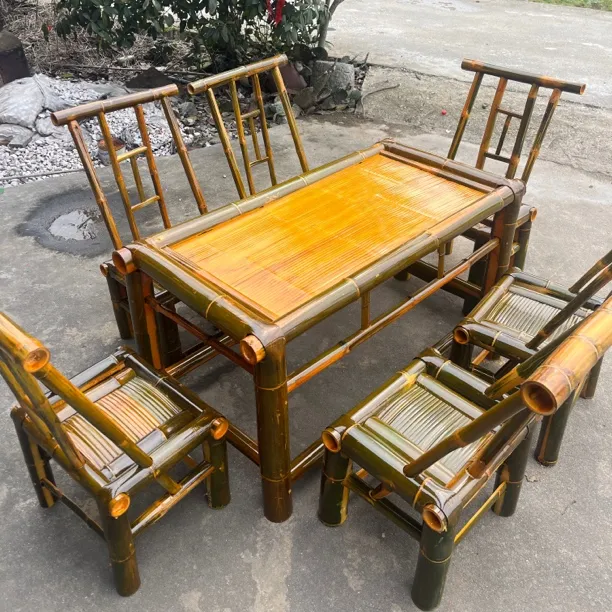 复古庭院竹桌椅组合竹椅子老式竹桌子户外方桌茶桌茶几竹制品家具