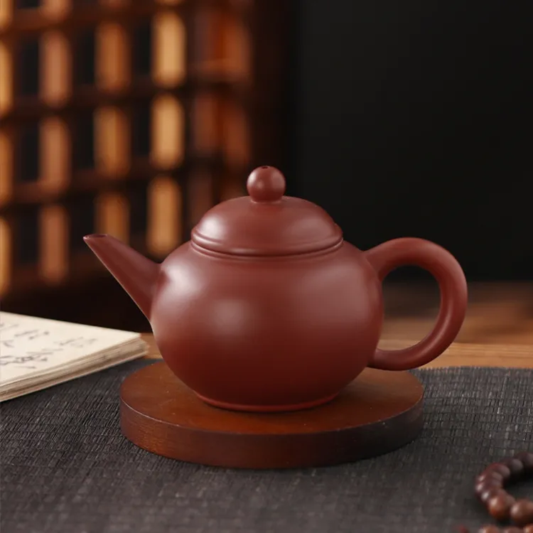 潮州纯手工【朱泥水平壶】原矿紫砂壶手工泡茶（100/140/200毫升）