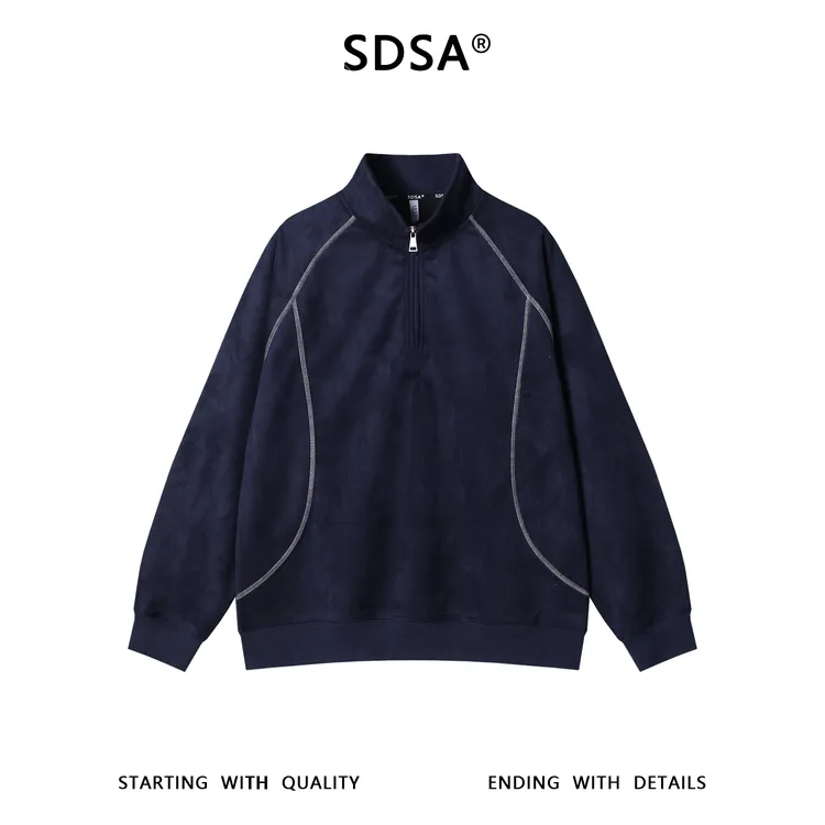 SDSA男士秋冬新款痞帅男装韩版撞色缝线半拉链立领卫衣款百搭上衣
