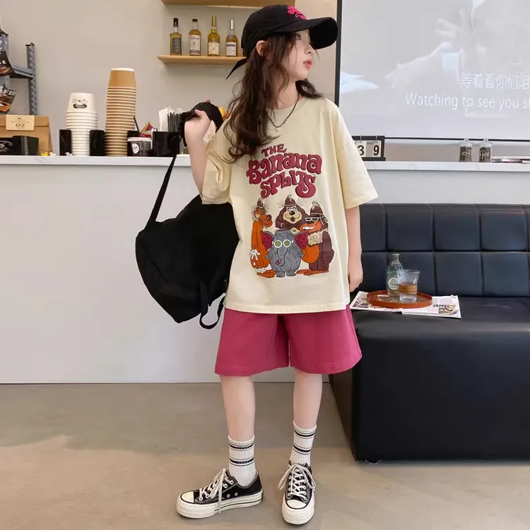 女童套装夏季2025新款洋气大童女孩儿童休闲短袖短裤运动夏装衣服