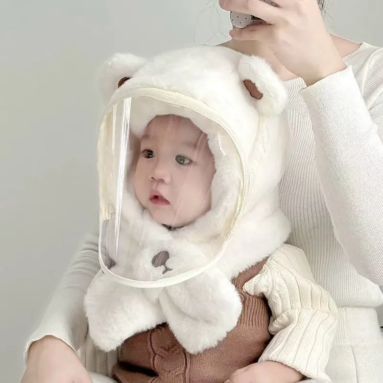儿童帽子围巾一体帽秋冬季新加厚婴儿防风面罩骑行宝宝护耳套头帽