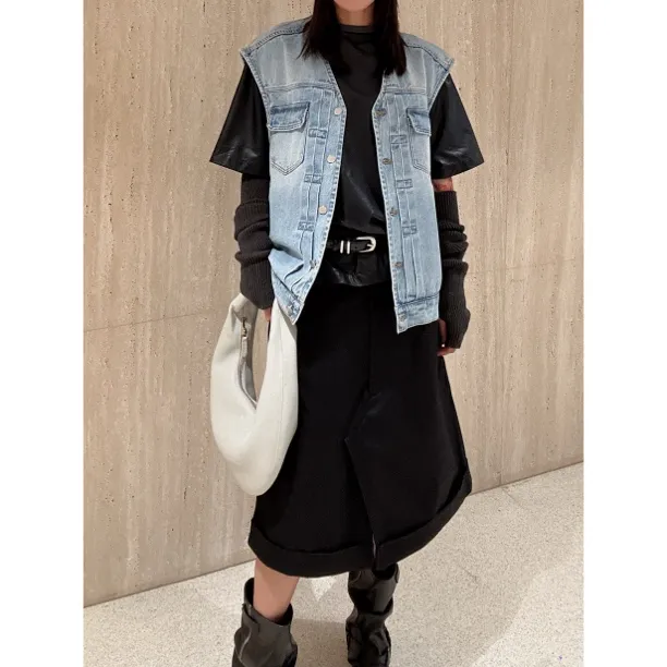 设计师品牌YE-YES v领牛仔宽松无袖马夹