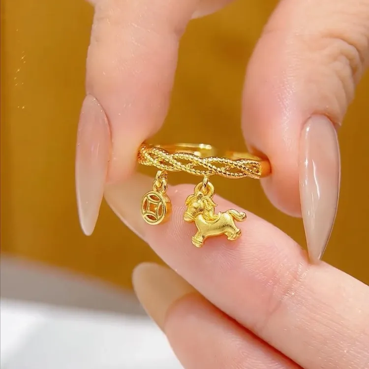 铜合金戒指 本命年马年马上有钱戒指女小众设计高级感食指戒指环