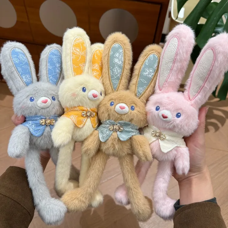 新款新中式趣玩抽拉兔毛绒挂件拉耳兔钥匙扣公仔玩偶生日礼物送女