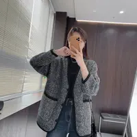 IMFLY金小金自制女装 外套DYW9885秋冬慵懒风中长款V领开衫外套