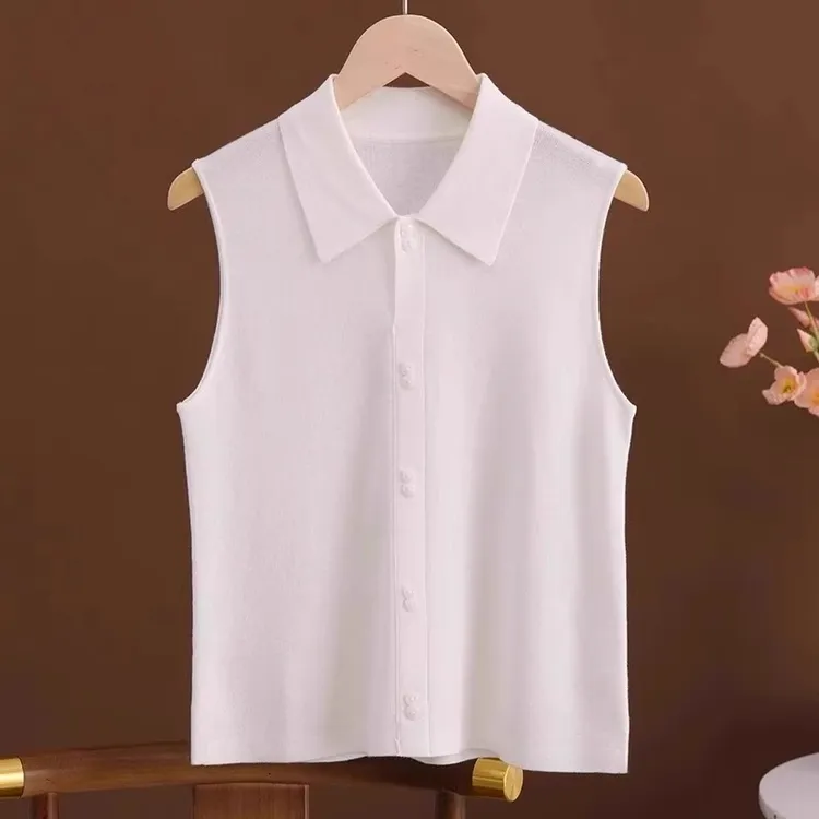 白色无袖针织衬衫女春秋季开衫内搭带领子叠穿神器羊绒衫背心上衣