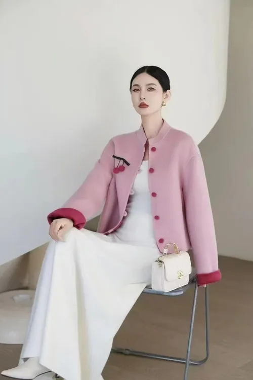 5886款新中式国风羊毛千金风显瘦毛呢外贸剪标大衣正品大衣推荐