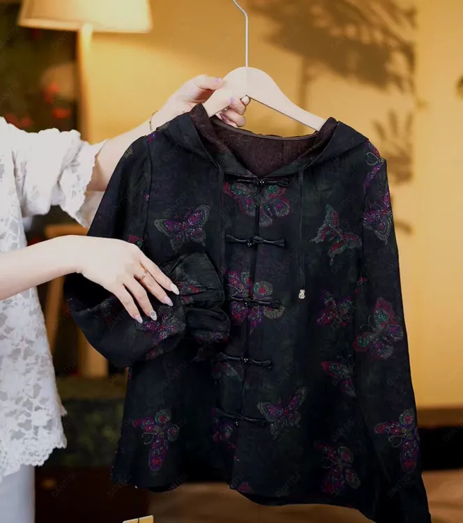 沁和<<非遗美学>>1758复古中式连帽开衫上衣外套