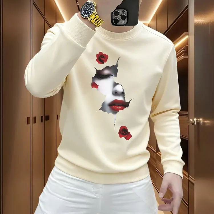MN秋冬季男士长袖卫衣休闲时尚新款百搭圆领印花加绒加厚套头上衣