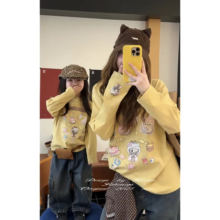 【搞怪派对】二Hihoniya~2025秋季亲子卡通刺绣A类棉宽松长袖T