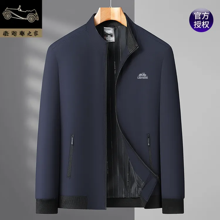 老爷车之家春秋新款男士翻领压花外套夹克休闲男立领防风商务休闲