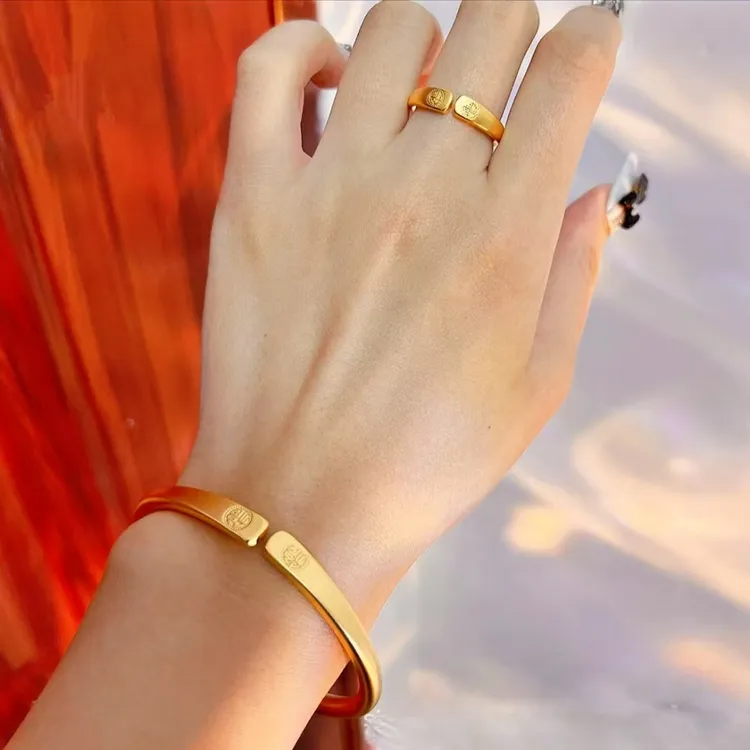 铜合金手镯 古法传承开口福手镯