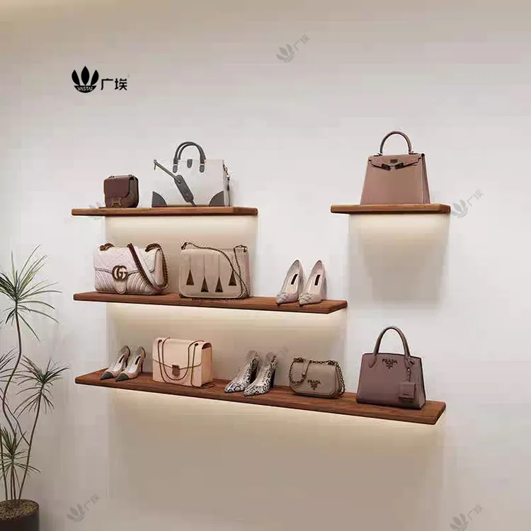 广埃发光一字板置物架上墙带灯货架壁挂式装饰架服装店展示架定制