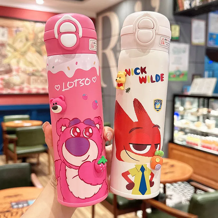 草莓熊儿童保温杯小学生可爱双饮杯男女孩上学专用水杯便携吸管杯