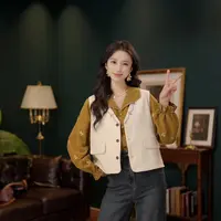 琦琦【初雪未融】港风复古纯色无袖马甲显瘦YF1103300