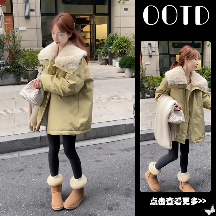 超火秋季穿搭一整套女2025新款翻领宽松棉服外套百搭鲨鱼裤两件套