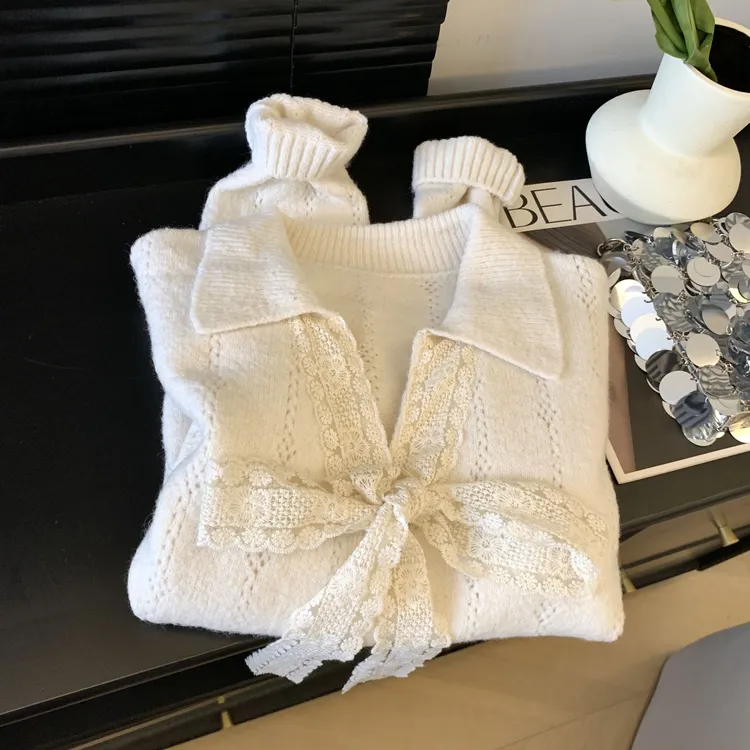 温柔风系带蝴蝶结毛衣开衫女2025秋冬款慵懒风软糯浣熊绒针织外套