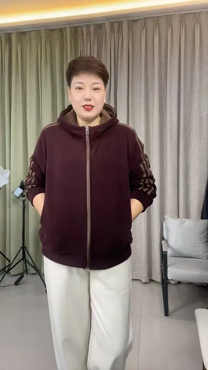 加绒加厚奥利绒大码休闲连帽外套8833