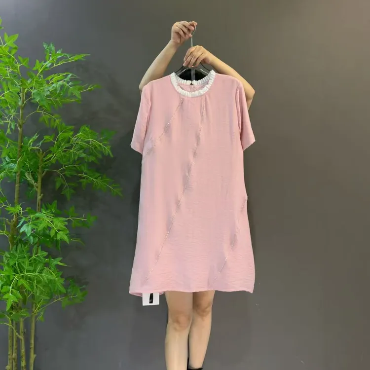 8698夏季欧货时尚气质短袖中长款韩版显瘦大码连衣裙