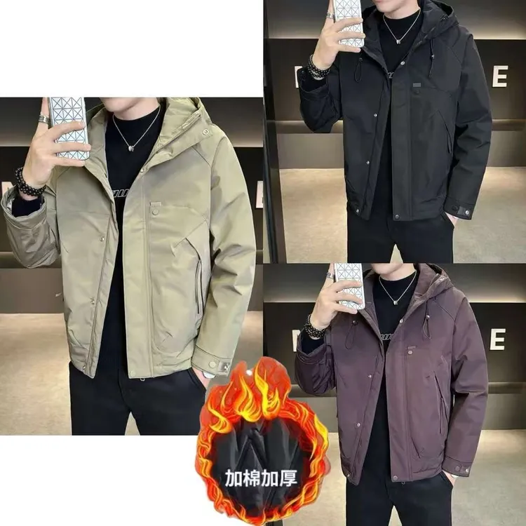 2025新款男装连帽夹克工装冲锋衣保暖外套宽松潮牌美式秋冬二棉