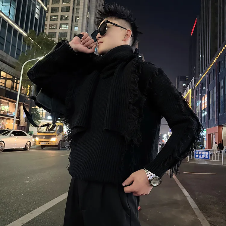 男款冬季带围巾慵懒风针织衫毛衣2025新款宽松潮韩版纯色百搭上衣