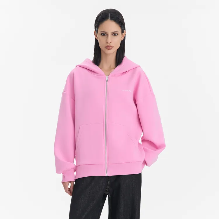 CALLED BACK四季百搭纯色舒适宽松休闲空气棉连帽卫衣外套女