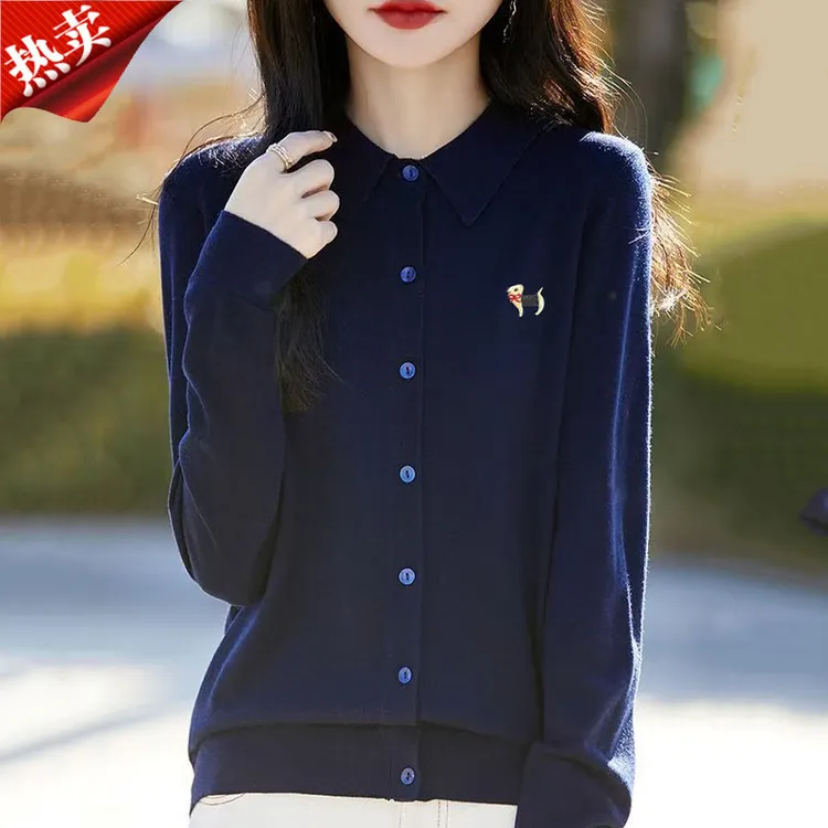 哥弟阿玛施正品2025新款意式小狗刺绣POLO领针织开衫保暖外搭秋季