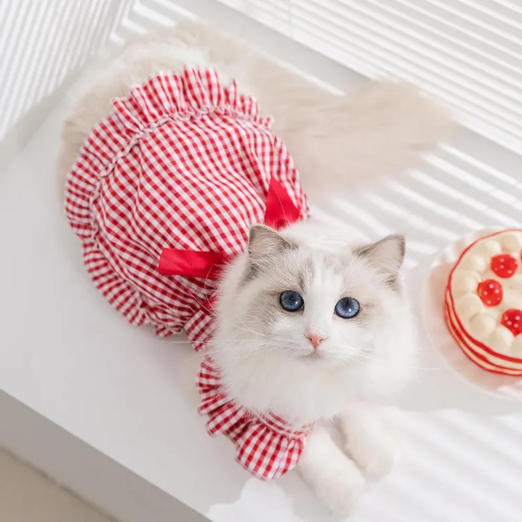 春夏新款苏格兰公主吊带裙小型幼犬猫咪布偶两脚衣连衣裙宠物衣服