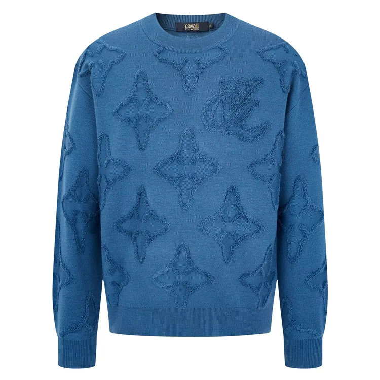 Cavalli Class25冬男士针织羊毛衫提花满印时尚休闲百搭CFC234