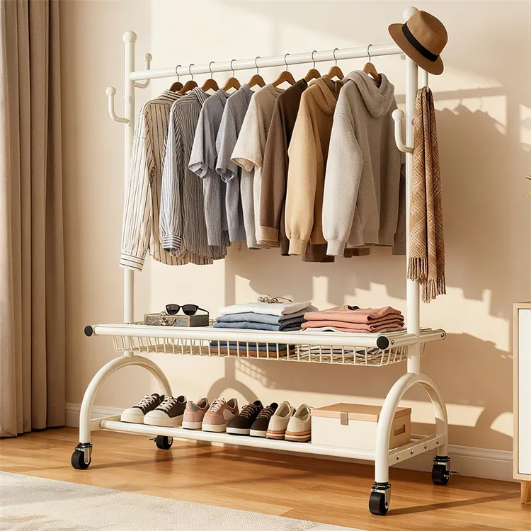 加厚晾衣架落地式简易衣帽架家用立式挂衣架阳台晾衣服架晾衣杆