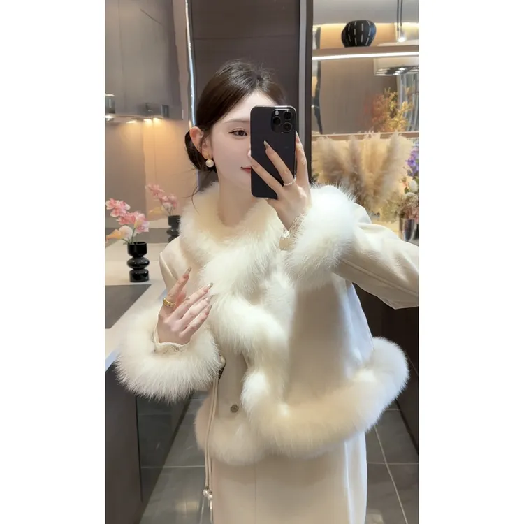 【周粥】【玉兔】2025冬季新款新中式狐狸毛加绒加厚羽绒服JJQ5PC6560