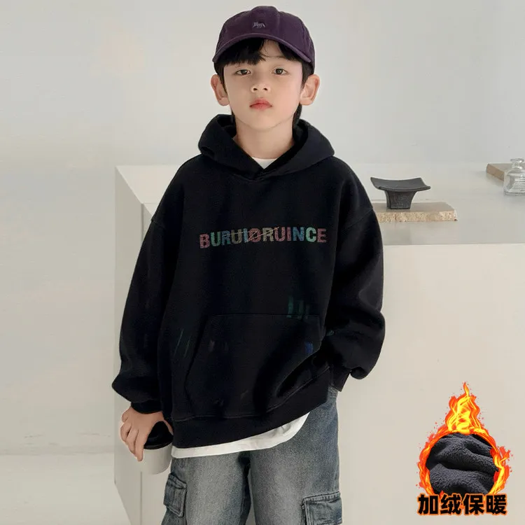 男童秋冬款连帽加绒卫衣炸街儿童装秋装2025新款中大童秋季上衣