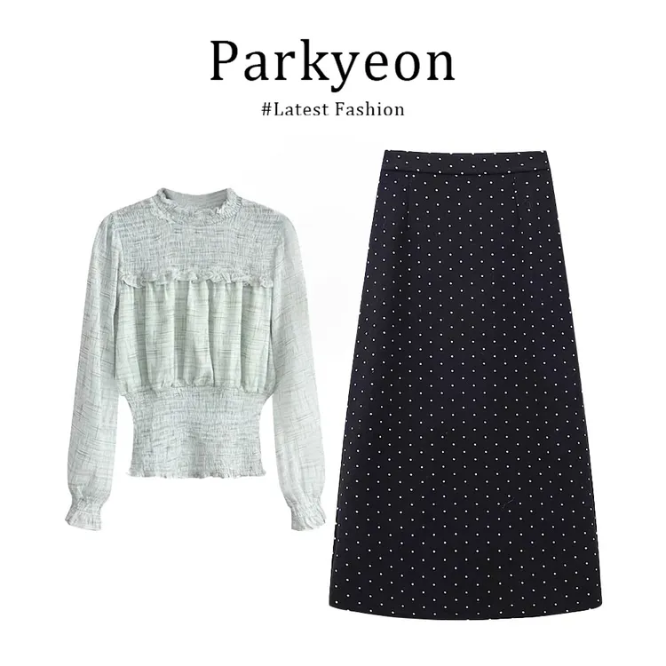 parkyeon秋季设计感收腰显瘦衬衫上衣气质高级感显瘦半身裙两件套