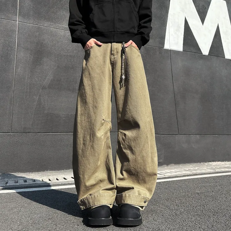 重工水洗弯刀工装裤男春季美式复古高街潮流宽松阔腿廓形休闲裤子