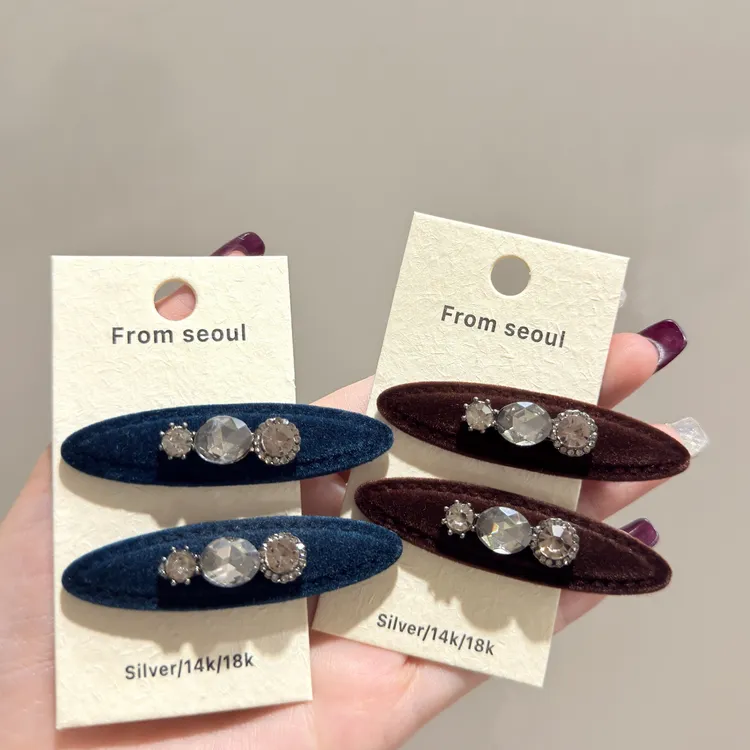 气质丝绒闪钻发夹时尚百搭精致氛围感侧边刘海碎发鸭嘴夹发饰