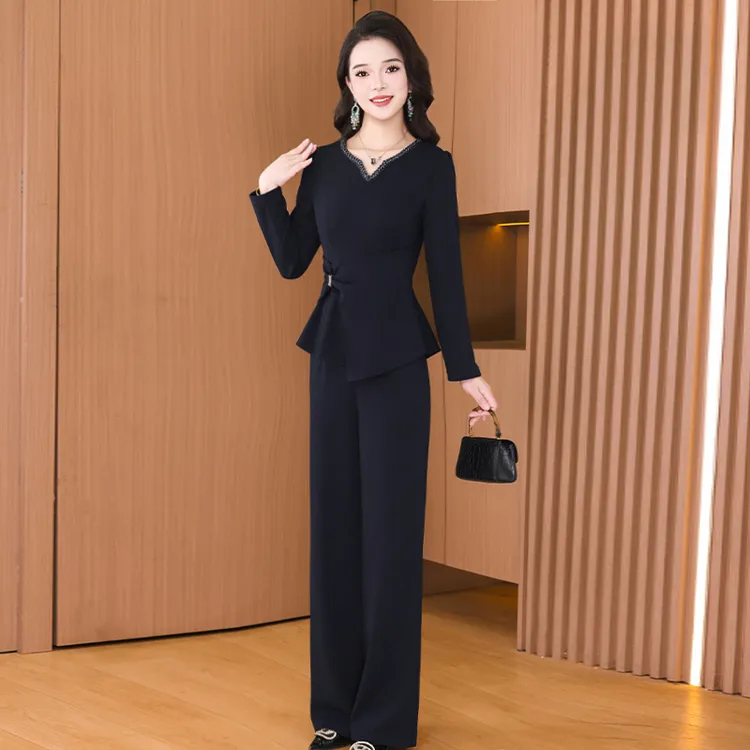 【两件套】27749梦晚秋季轻奢贵夫人气质时尚大气休闲显瘦套裤-A