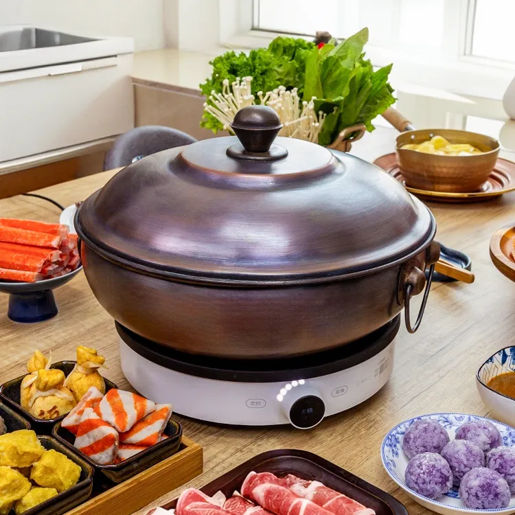 铜火锅电磁炉复古仿古火锅紫铜手工火锅盆涮肉铜锅家用专用鸳鸯锅