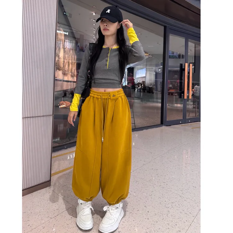 秋冬加绒加厚高腰显瘦宽松灯笼束脚卫裤