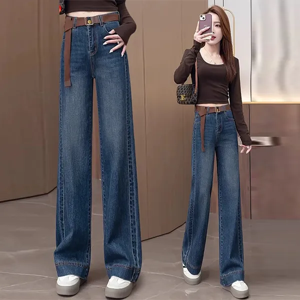 窄版阔腿裤2025年秋季新款时尚简约休闲显瘦高腰直筒牛仔裤子8826