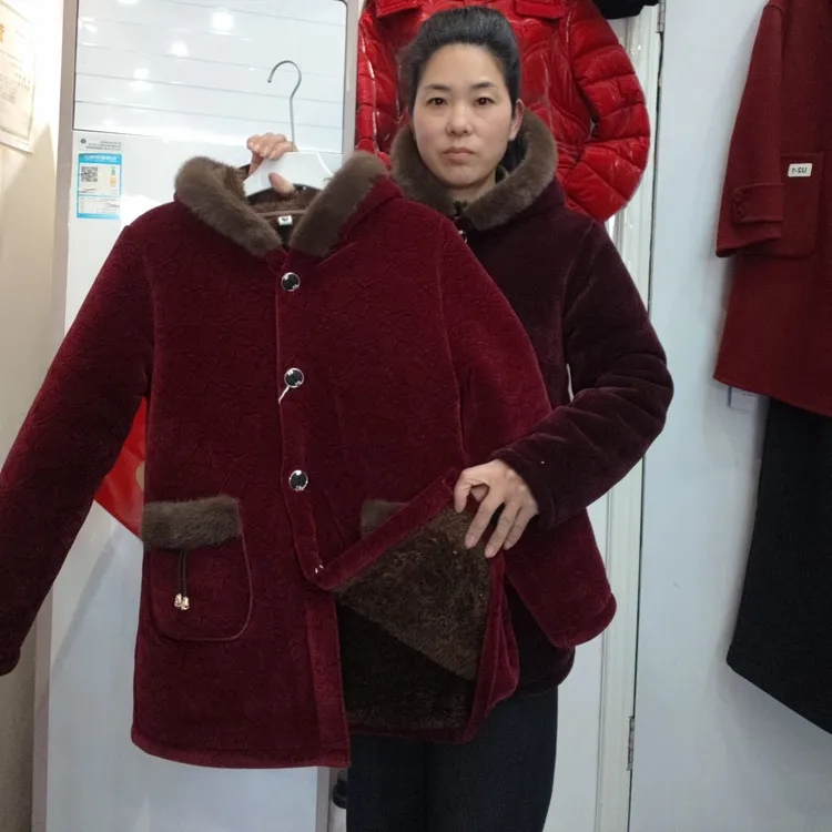 中老年妈妈冬季加绒加厚保暖宽松洋气连帽棉衣外套